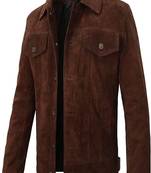 men's brown premium suede leather jacket adjustable belted waist