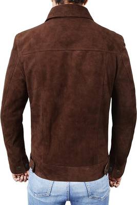 men's brown premium suede leather jacket adjustable belted waist 2