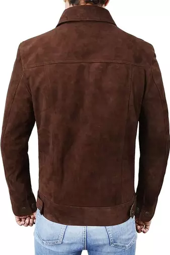 men's brown premium suede leather jacket adjustable belted waist