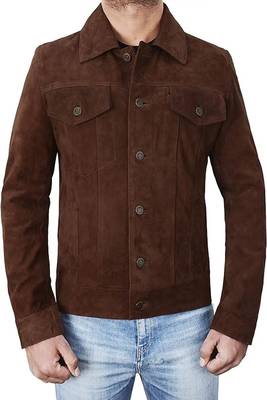 men's brown premium suede leather jacket adjustable belted waist 3