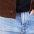 Men’s brown suede genuine lambskin leather jacket button pocket waist belt style