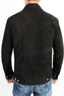 men's black premium suede leather jacket adjustable belted waist 2