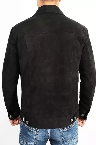 men's black premium suede leather jacket adjustable belted waist
