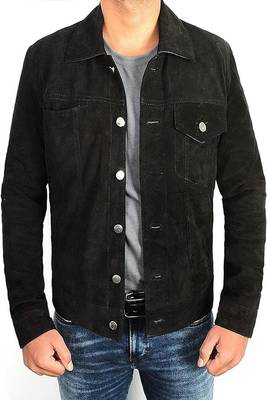 men's black premium suede leather jacket adjustable belted waist 1