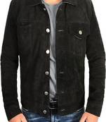 men's black premium suede leather jacket adjustable belted waist