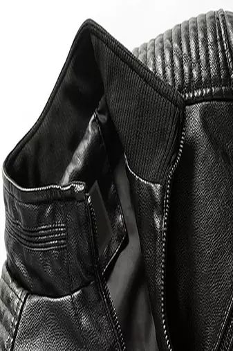 men's black lambskin leather biker jacket quilted shoulder detailing exclusive