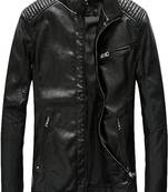 men's black lambskin leather biker jacket quilted shoulder detailing exclusive