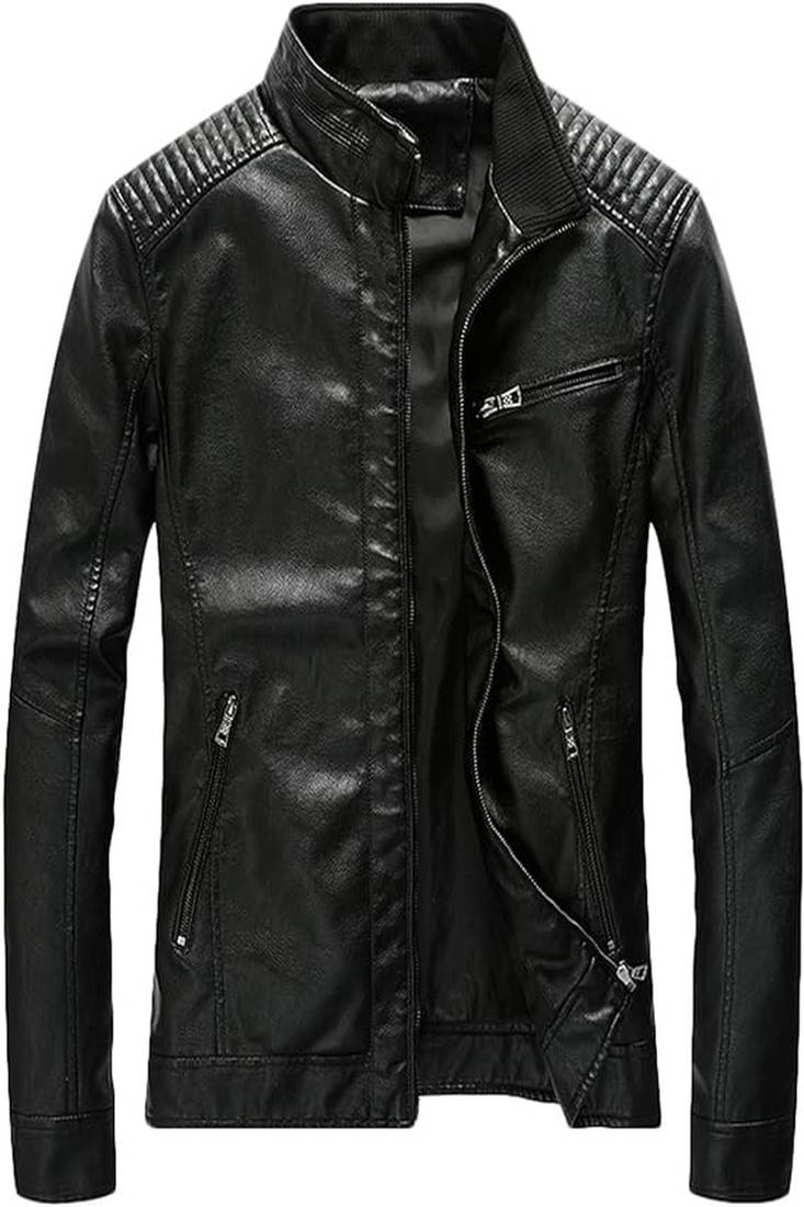 Men’s black genuine lambskin leather jacket muiltipal cross zip & quilted shoulder moto biker  style