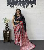 Black Color Heavy Mirror Work  Satin Silk  Saree