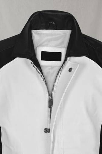 Men’s white & black lambskin leather jacket  simple motorcycle biker  style