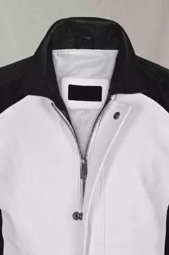 Men’s white & black lambskin leather jacket  simple motorcycle biker  style