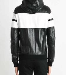 Men's black & white lambskin leather jacket  simple ribb cuffs motorcycle biker style