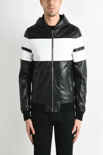 men's black and white lambskin leather biker jacket classic moto exclusive