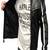 men'sblack & white striped goat skin leather motorcycle jacket, zip café racer style