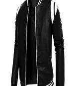 men's black  lightweight lambskin leather jacket-base ball collar style