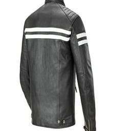 men's black  lightweight lambskin leather jacket biker zip quilted style