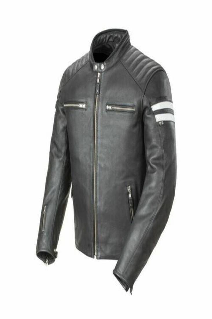 men's black  lightweight lambskin leather jacket biker zip quilted style