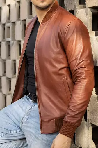men's brown lambskin leather jacket classic zip up style deluxe