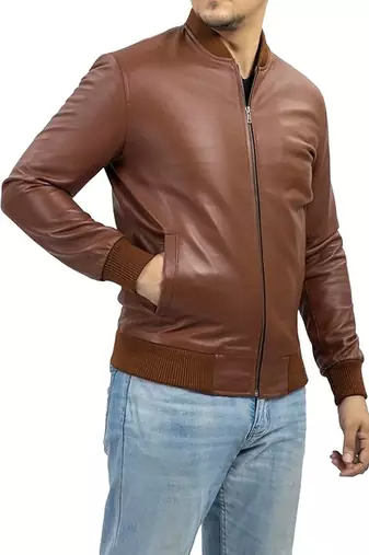 men's brown lambskin leather jacket classic zip up style deluxe