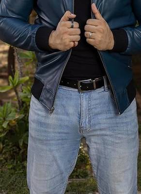 men's blue lambskin leather jacket classic zip up style 2