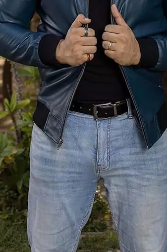 men's blue lambskin leather jacket classic zip up style