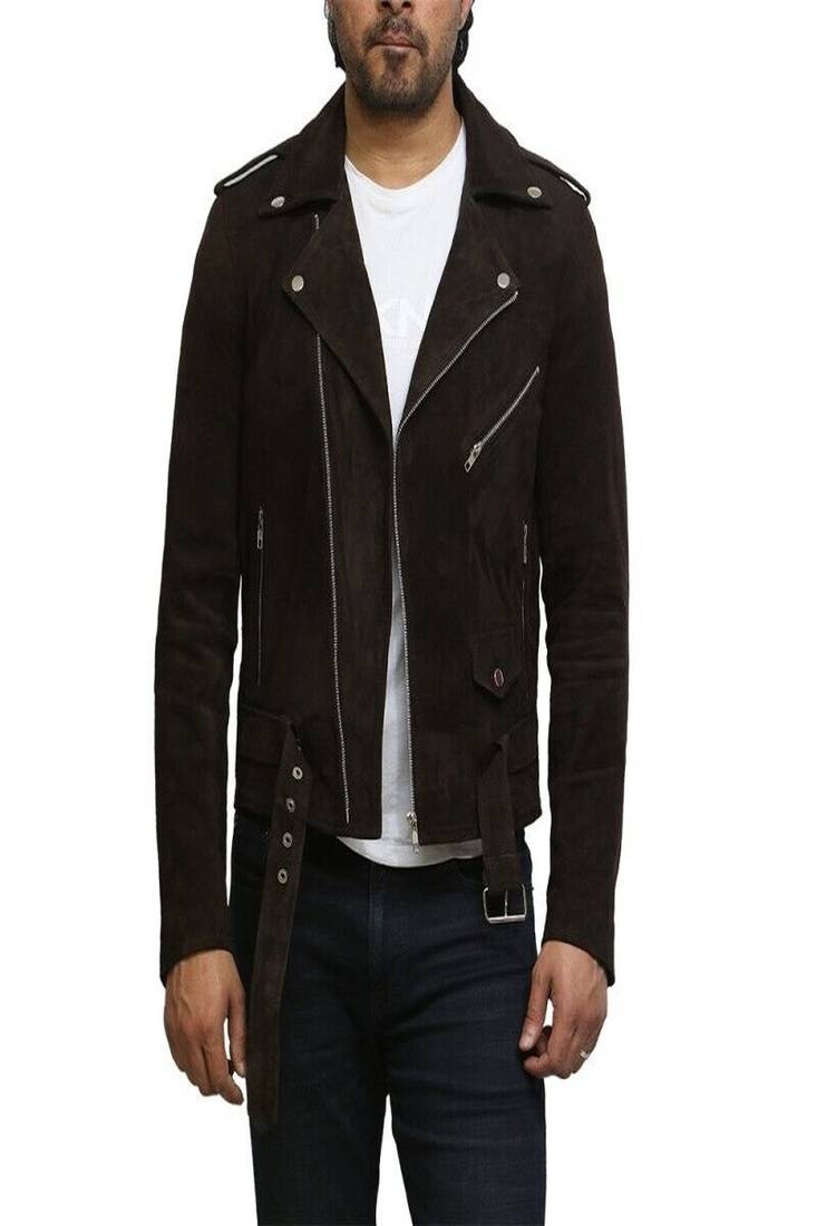 men's black genuine lambskin leather jacket biker multiple zip & button style