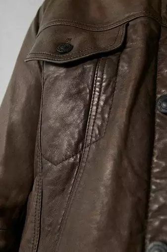 men's coffee brown lambskin leather biker jacket adjustable belted waist