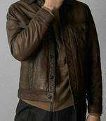 men's coffee brown lambskin leather biker jacket adjustable belted waist