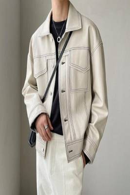 men's off white lambskin leather trucker jacket rugged trucker style 2