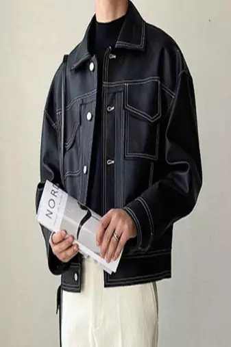men's black lambskin leather trucker jacket rugged trucker style exclusive
