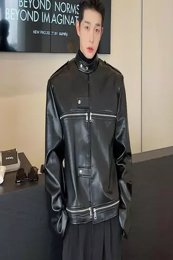 men's black lambskin leather biker jacket classic moto zip style exclusive unique