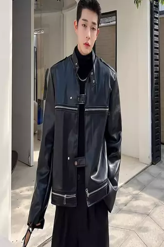 men's black lambskin leather biker jacket classic moto zip style exclusive unique