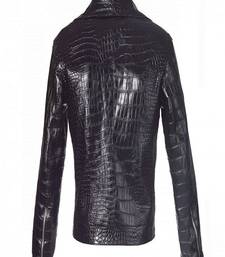 men's crockdile design black genuine lambskin leather jacket biker cross zip style