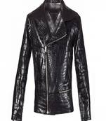 men's crockdile design black genuine lambskin leather jacket biker cross zip style