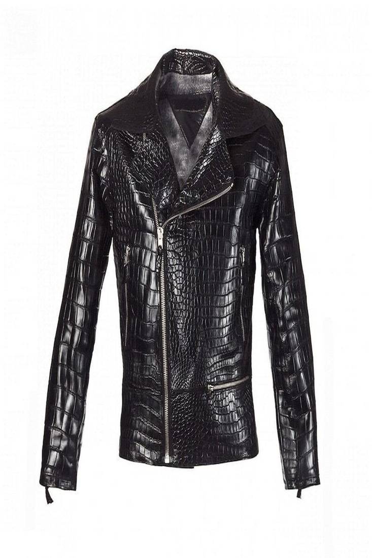 men's crockdile design black genuine lambskin leather jacket biker cross zip style
