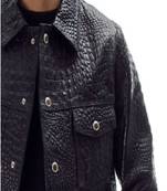men's black genuine lambskin leather jacket crockdile design biker style