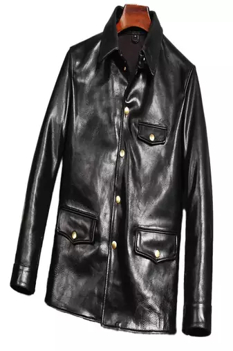 men's black genuine lambskin leather jacket button biker style