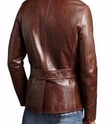 men's brown genuine lambskin leather jacket 4 pocket button biker style