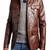 men's brown genuine lambskin leather jacket 4 pocket button biker style