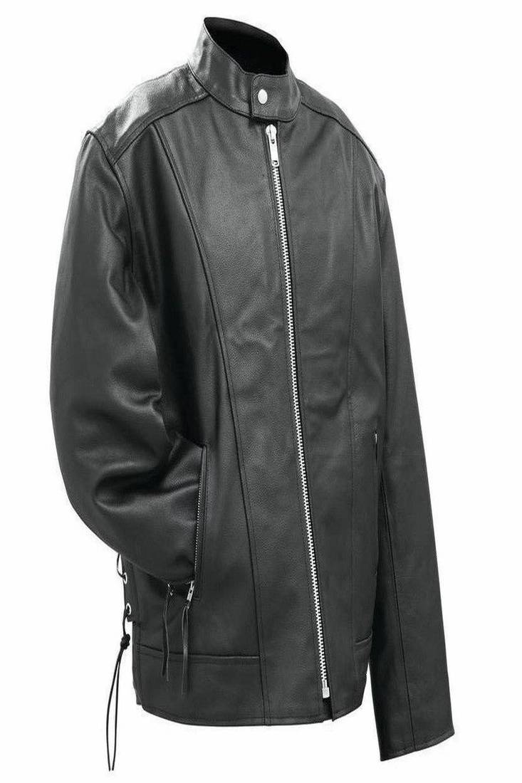 men's black genuine lambskin leather jacket side-laced look biker style