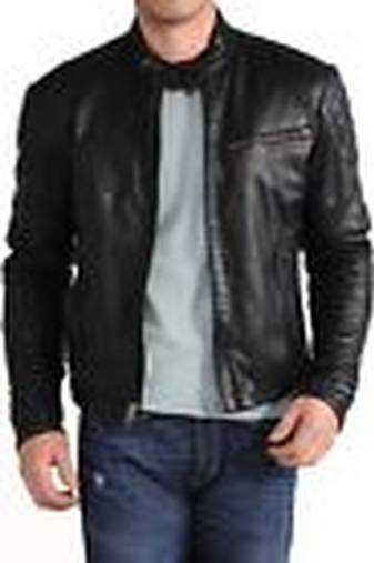 men's black genuine lambskin leather jacket zip quilted hand look biker style