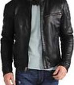 men's black genuine lambskin leather jacket zip quilted hand look biker style