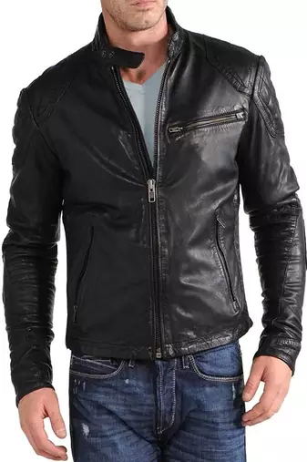 men's black lambskin leather biker jacket premium quilted design genuine