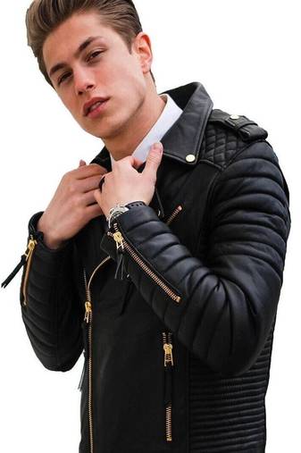 men's black lambskin leather biker jacket premium quilted design superior