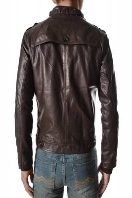 men's brown lambskin leather biker jacket classic moto zip style high quality 2