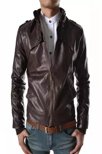 men's brown genuine lambskin leather jacket café racer biker style