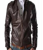 men's brown genuine lambskin leather jacket café racer biker style