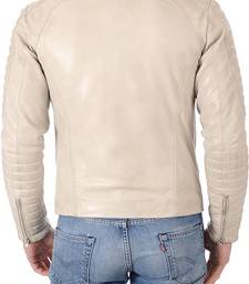 men's off white genuine lambskin leather jacket zip quilted hand look biker style