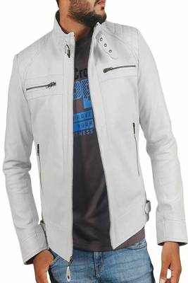 men's white lambskin leather biker jacket quilted shoulder detailing 1