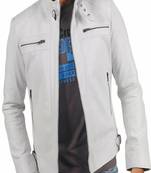 men's white genuine lambskin leather jacket zip quilted shoulder look biker style